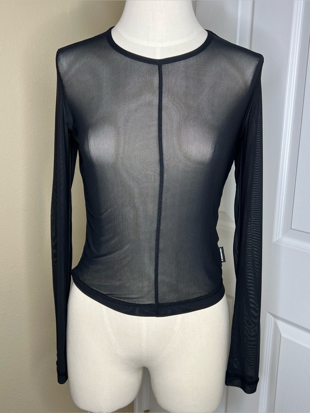 CONVERSE Sheer Black Long-Sleeve Mesh Top